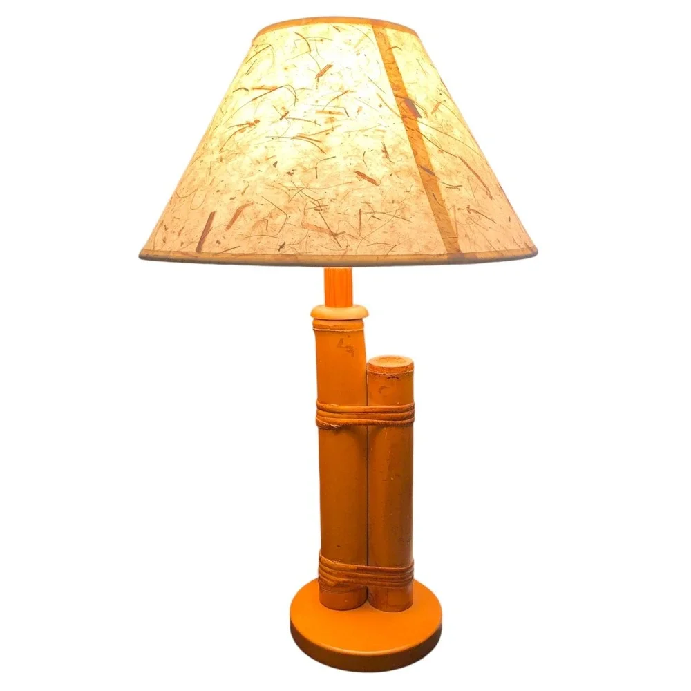 VTG Mid Century Bamboo Table Lamp Tarogo Japan Hollywood Regency Boho Coastal 16